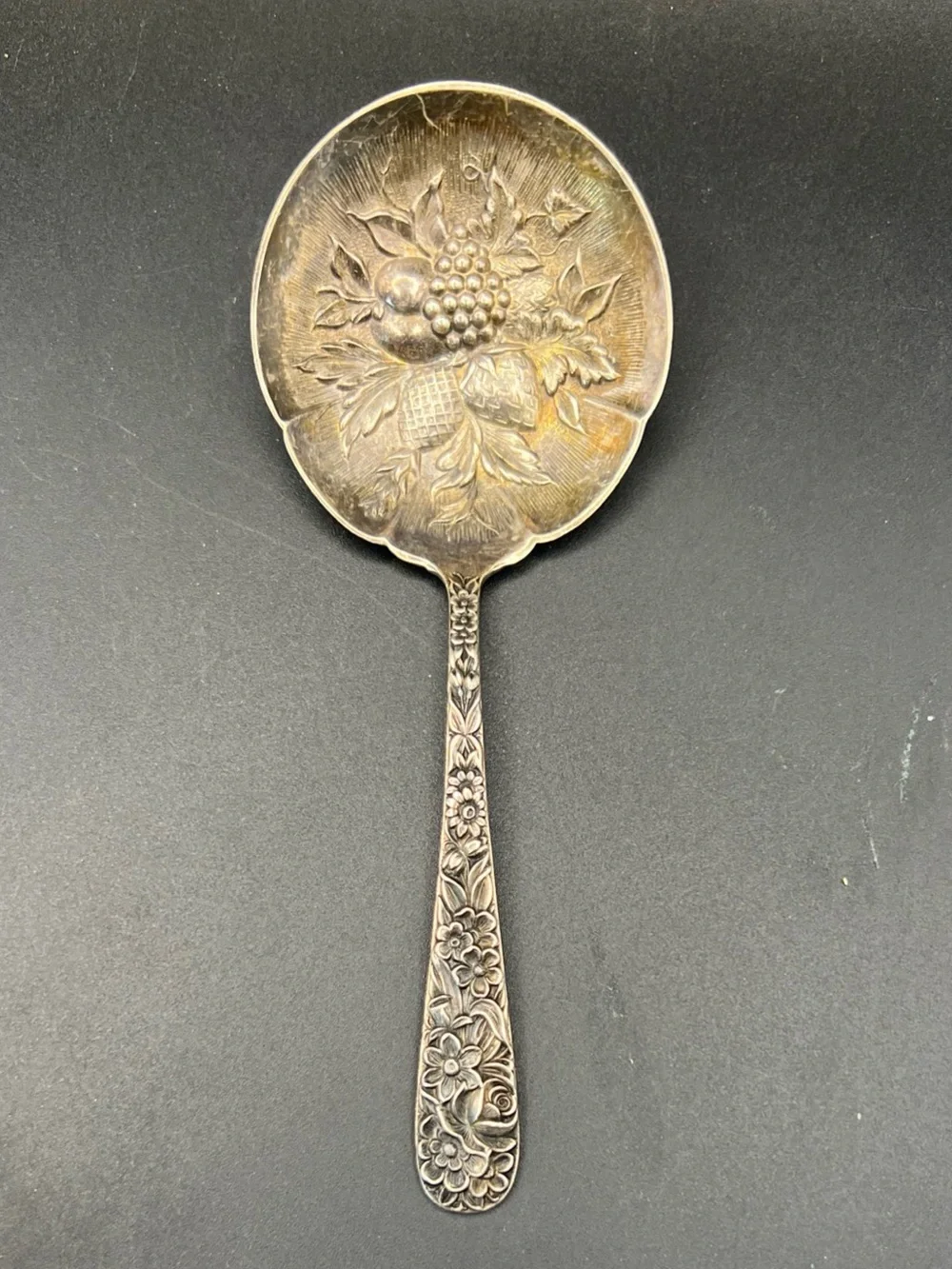 Antique-Style Floral Sterling Silver Serving Spoon - Decorative Tableware